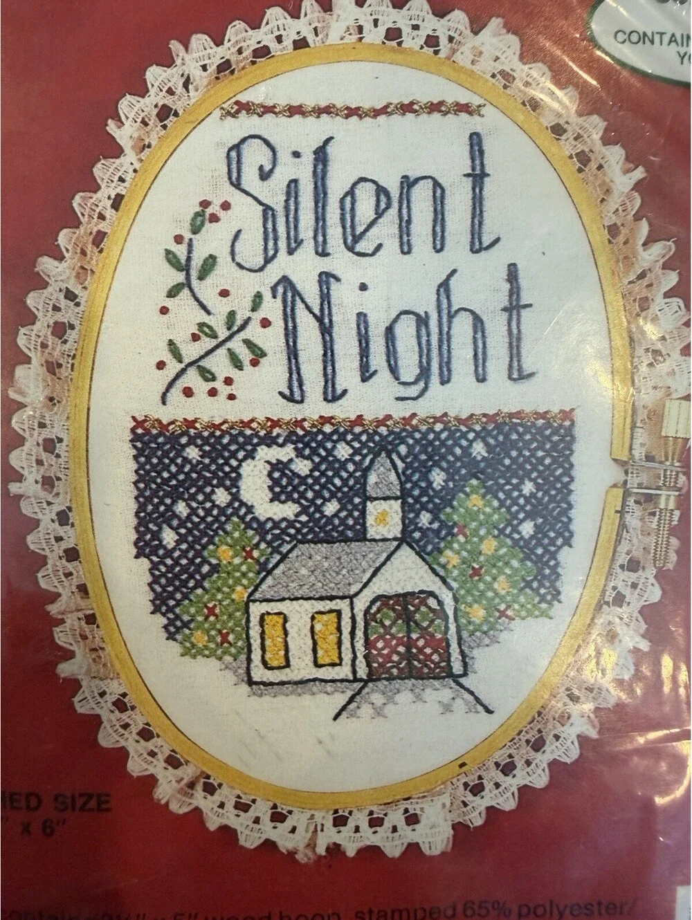 Vtg 1988 Colortex Stamped Mini Oval Cross Stitch Christmas Theme Set Of 2 New